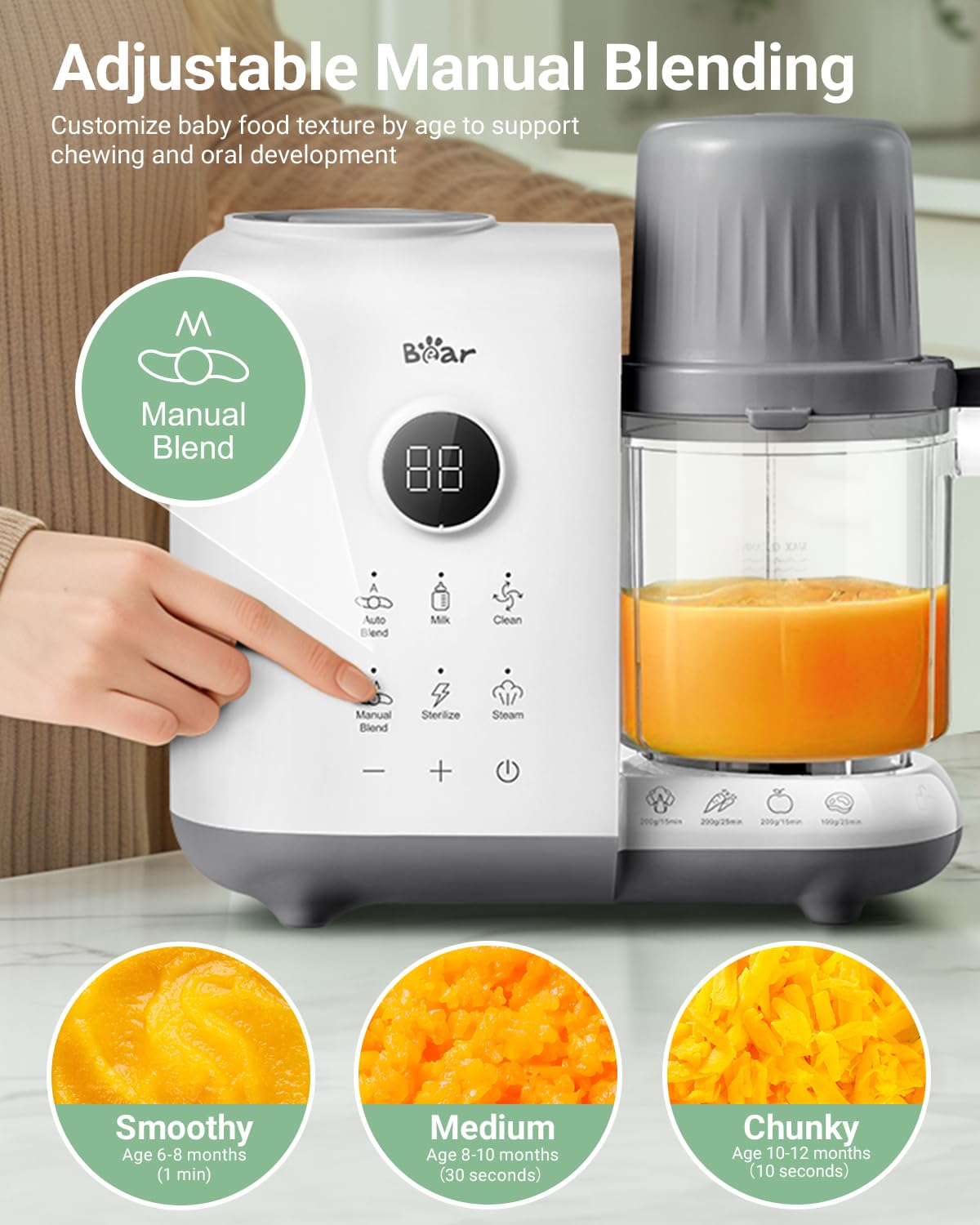 Bear Baby Food Maker with Two Layer Steam Baskets, One Step Baby Food Processor Steamer Puree Blender, Baby Food Mill with Bottl