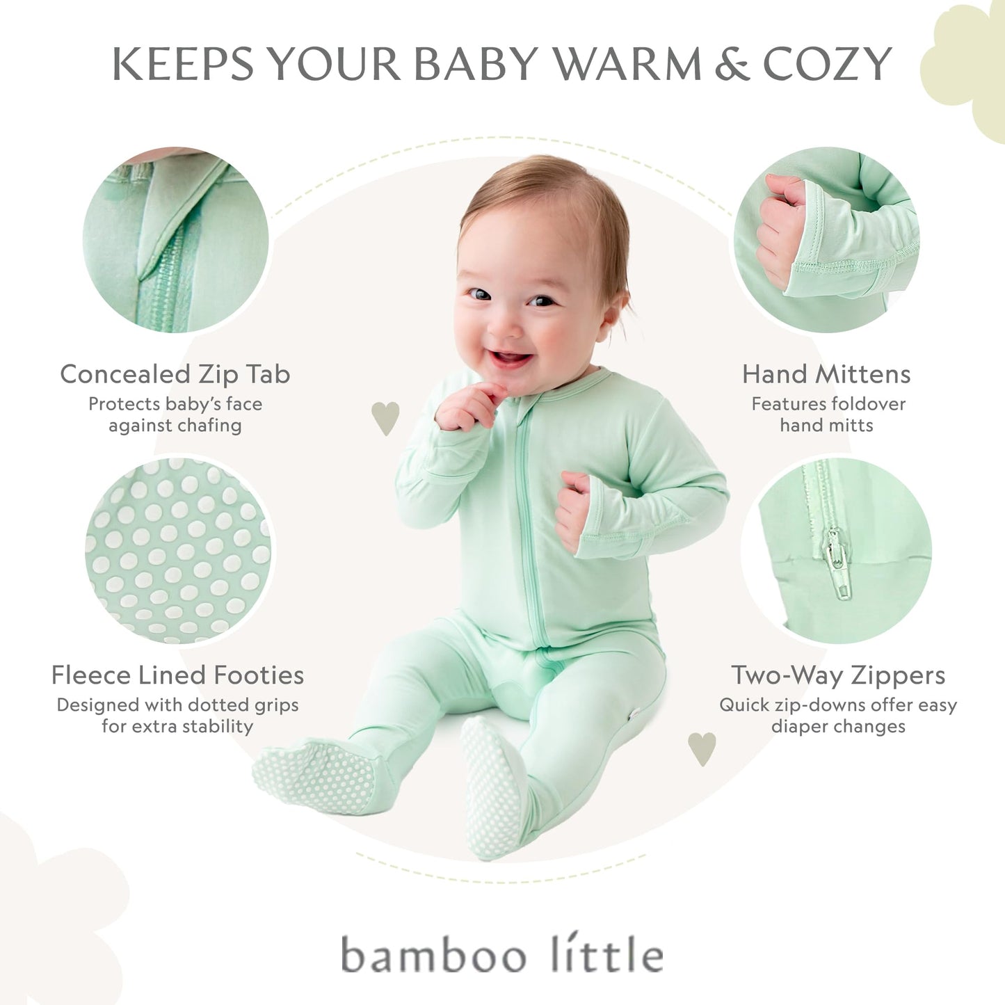 Gossamer Green Footie For Baby - 95% Viscose From Bamboo, 5% Spandex - Soft Newborn Sleepwear, Baby Pajamas, Unisex Baby Clothes
