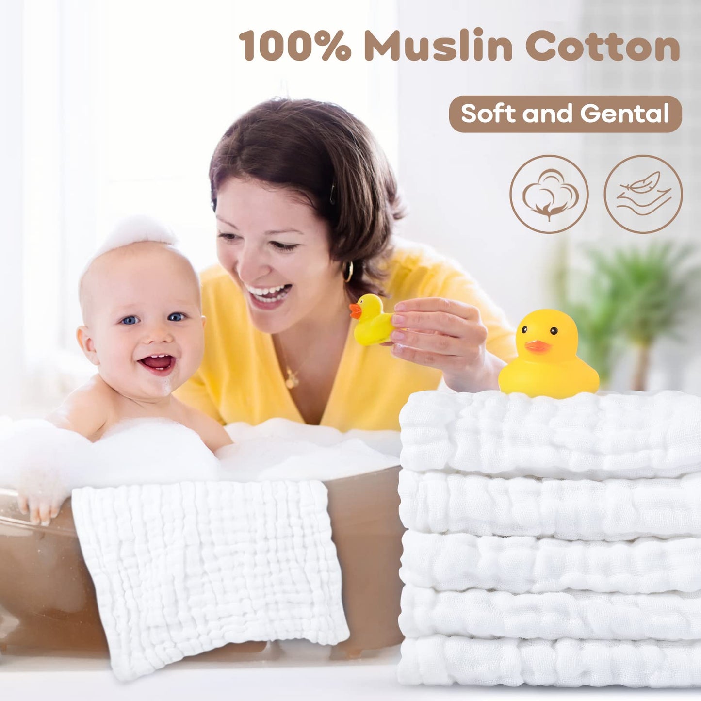 Yoofoss Muslin Baby Washcloths 100% Cotton Face Towels 10 Pack Wash Cloths For Baby 12X12In Soft And Absorbent Baby Wipes (White