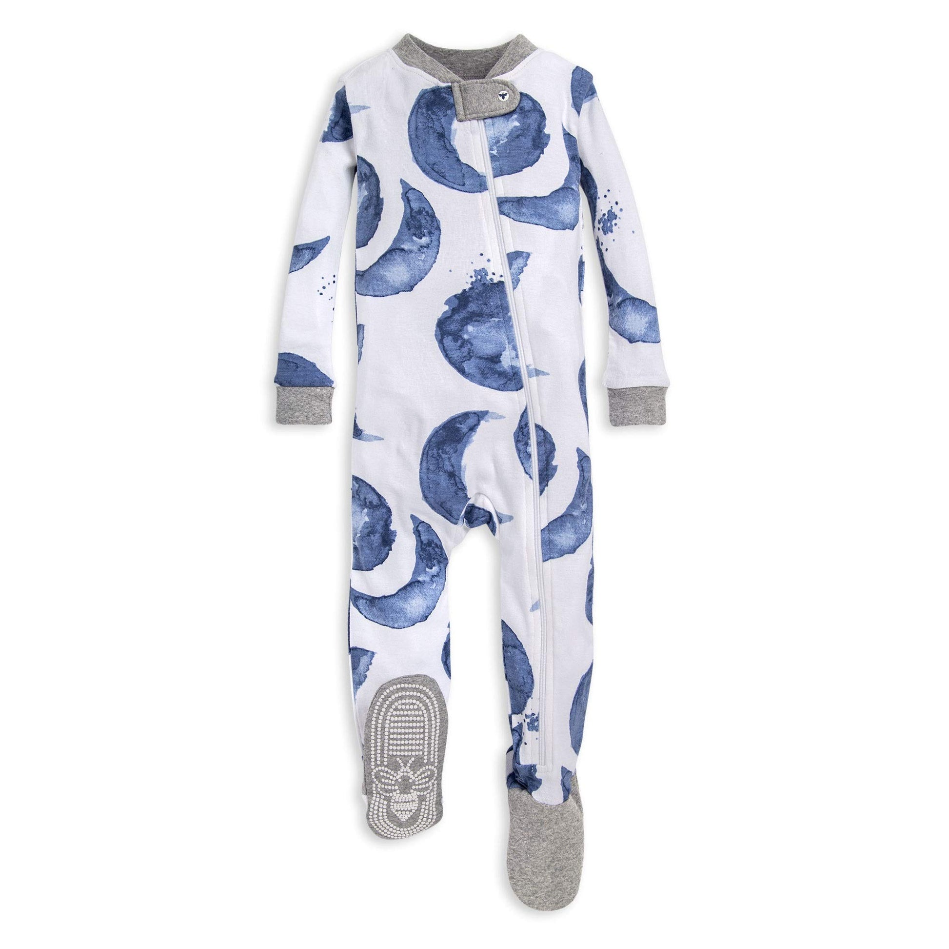 Burt'S Bees Baby Baby Boys Unisex Pajamas, Zip-Front Non-Slip Footed Pjs, Organic Cotton And Toddler Sleepers, Indigo Hello Moon