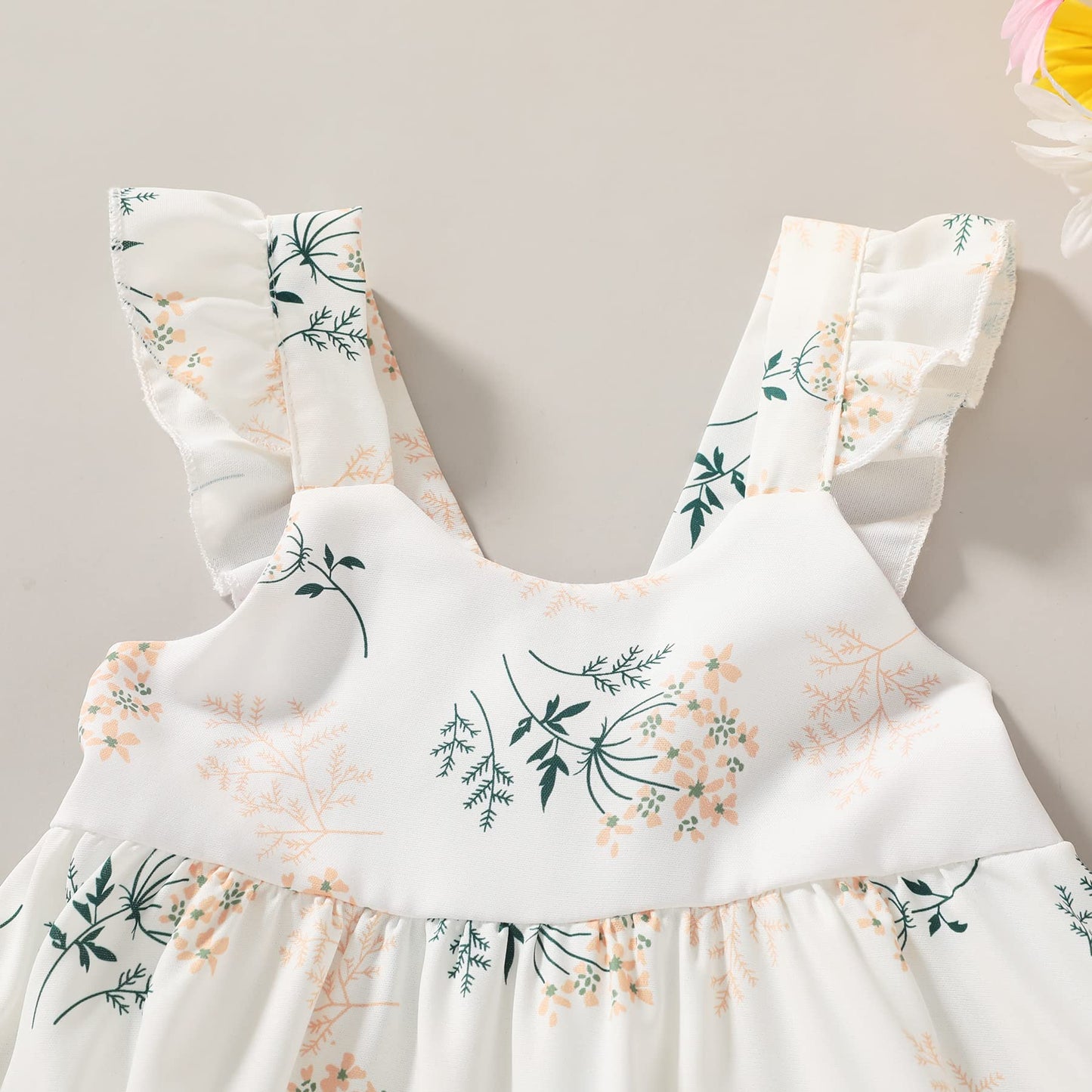 Younger Tree Toddler Baby Girls Infant Clothes Floral Flutter Sleeve Princess Dress Summer Cotton Line Skirts For Girls(3-4T,Whi