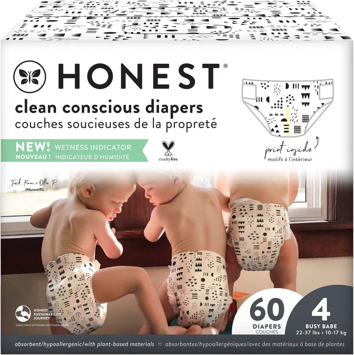 The Honest Company Comfort Dry Disposable Diapers PlantBased Sustainable Pattern Play Club Box Size 4 2237 lbs 60 Count