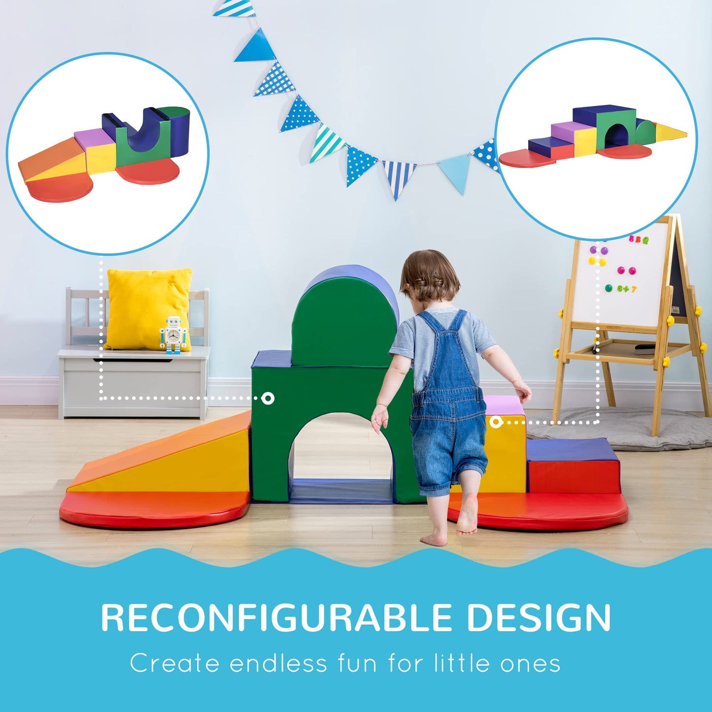 Qaba 7-Piece Baby Soft Play Equipment, Toddler Crawling Climber For Creativity And Shape Discovery With Easy-To-Clean Surface, C