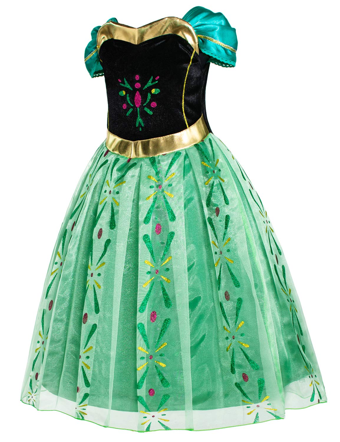 Party Chili Princess Costumes Birthday Party Fancy Dress Up For Little Girls With Wig,Crown,Mace,Gloves 5-6 Years (130)