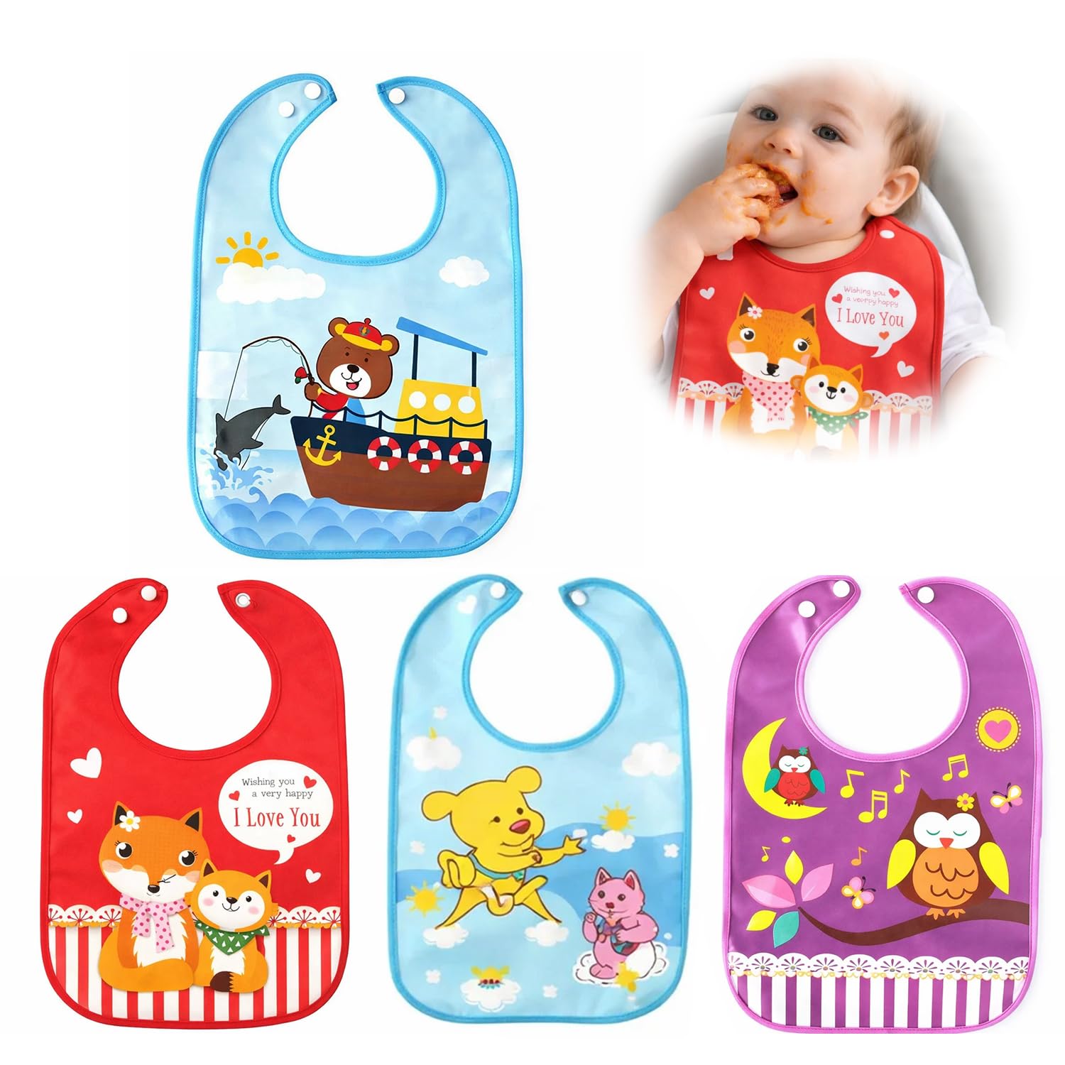 Babygo Waterproof Baby Starter Bibs | Feeding, Teething & Drooling Apron For Infants 312 Months, Soft, Absorbent, Reusable & Ea