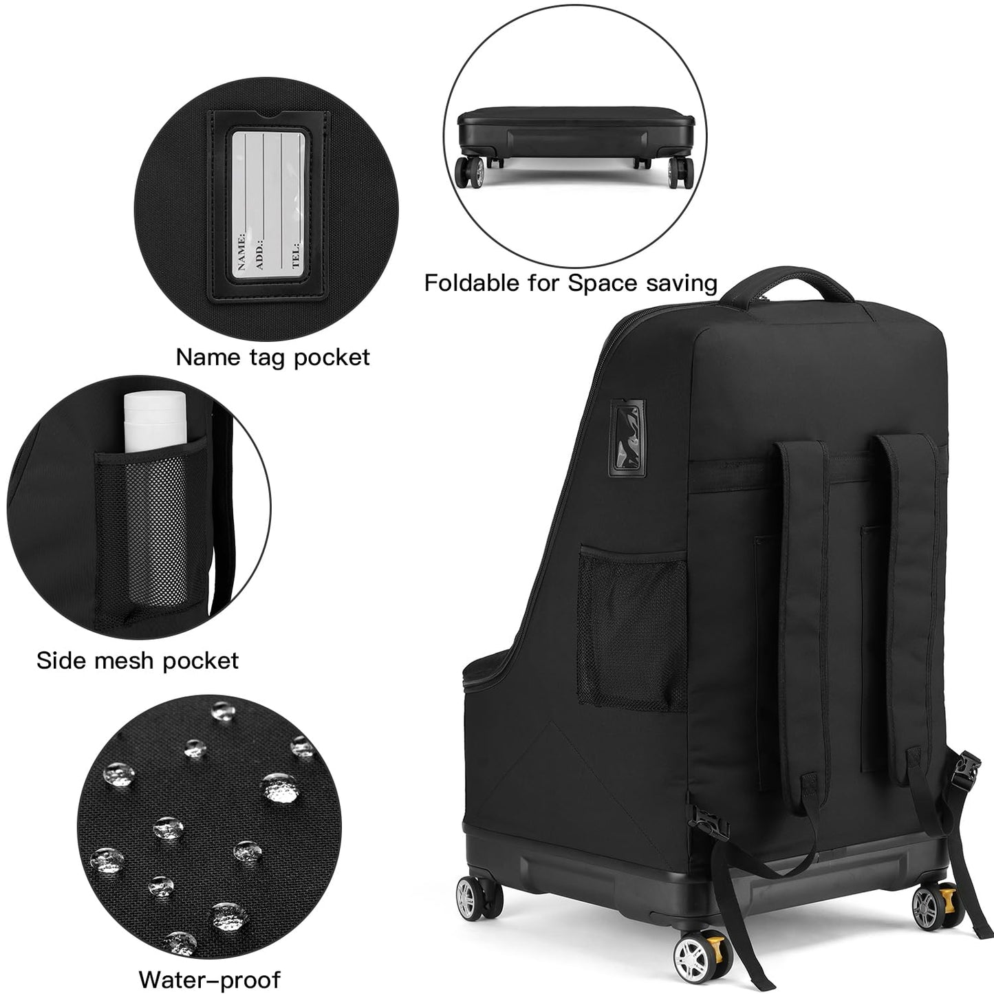 Tuguan Travel Bag For Air Travel With Spinner Wheels, Infant Car Seat Bags With Hard Bottom, Padded Car Seat Backpack, Large Sto