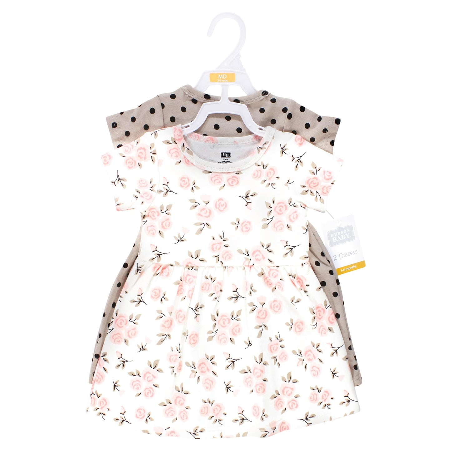 Hudson Baby Baby Girls Cotton Dresses, Neutral Pink Floral, 12-18 Months