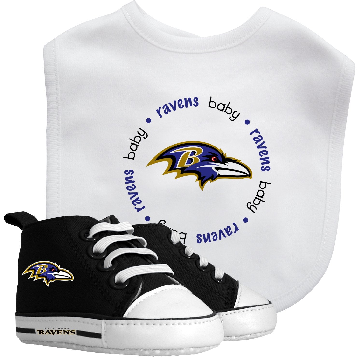 Babyfanatics Sports Themed 2 Piece Gift Set With Bib & Shoes - Baltimore Ravens Nfl - For Boys & Girls Ages 6 Months & Up