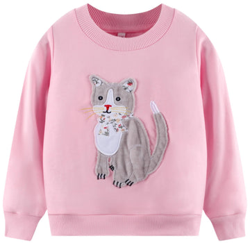 Girls Cat Sweatshirt Long Sleeve Crewneck Cotton Kitten Pullover Tops Animal Shirts Toddler Winter Clothes Kids Pink Sweater 7T
