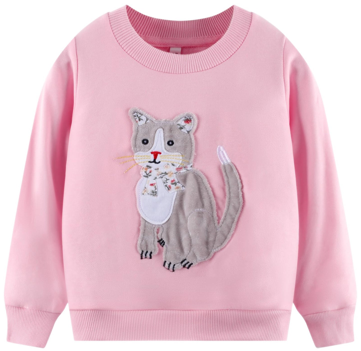 Girls Cat Sweatshirt Long Sleeve Crewneck Cotton Kitten Pullover Tops Animal Shirts Toddler Winter Clothes Kids Pink Sweater 8T
