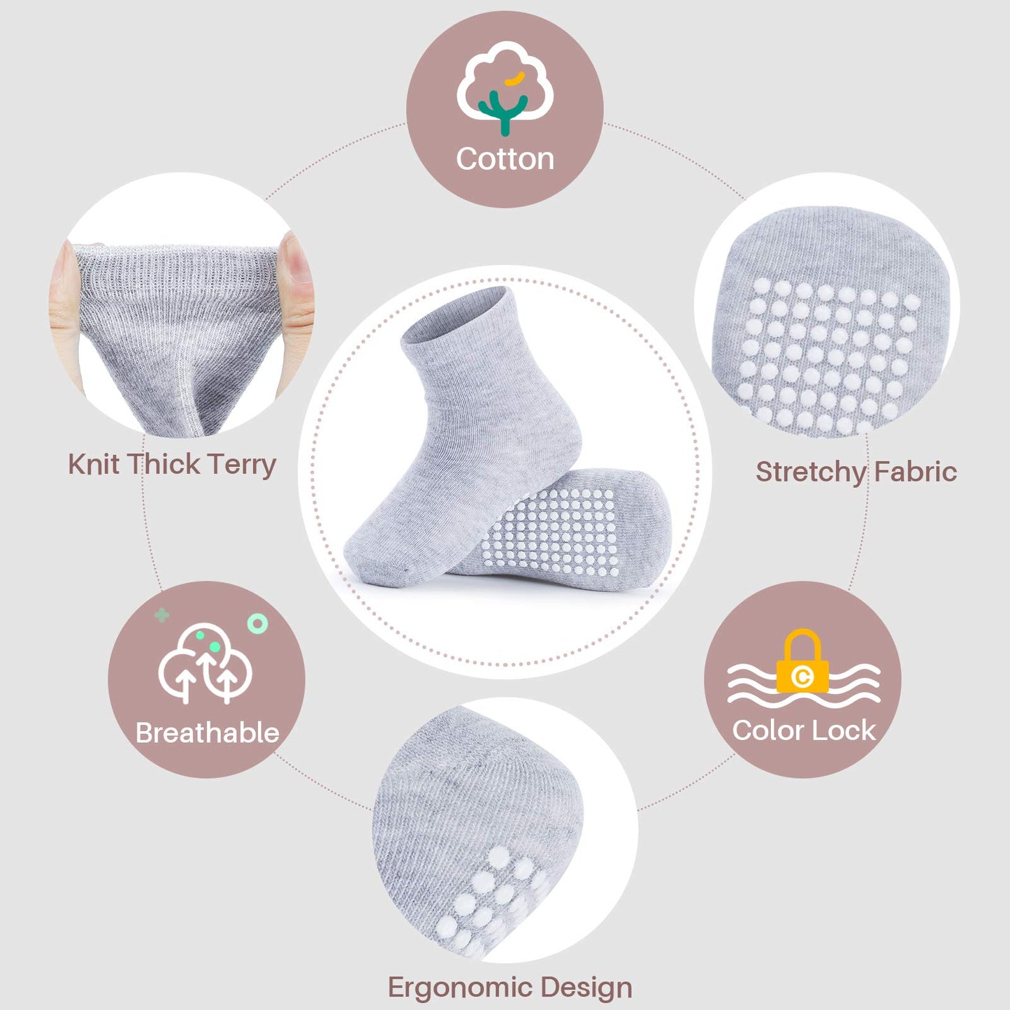 Jakidar 12 Pairs Baby Socks Cotton Crew Toddler Socks Grips Non Slip Bottom Kids Socks, Blue 6-12M