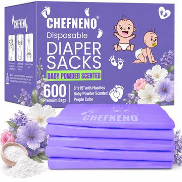 Baby Disposable Diaper Sacks (600 ct.) Fresh Baby Powder Scented, Easy-Tie Diaper Sacks Disposal Bulk Diaper Sacks Dog Poop Bags