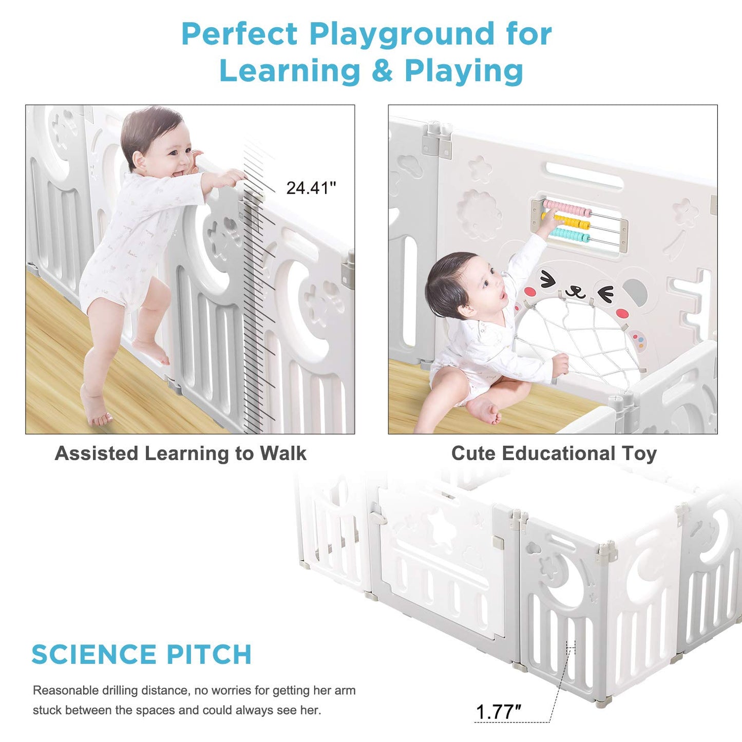 Dripex Baby Playpen, Foldable Playpen For Babies And Toddlers, Adjustable Shape Baby Fence, Safety Play Yard With Gate, Portable