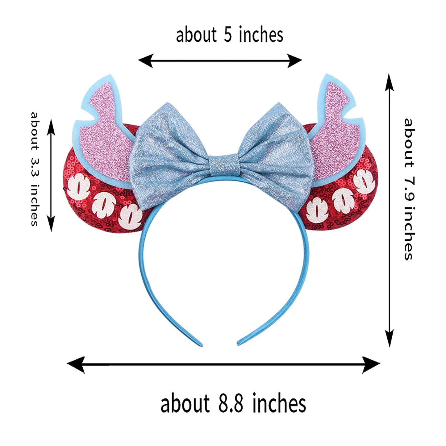 Foeran Mouse Ears Headband Shiny Bows Pink Ears Light Blue For Girls Women
