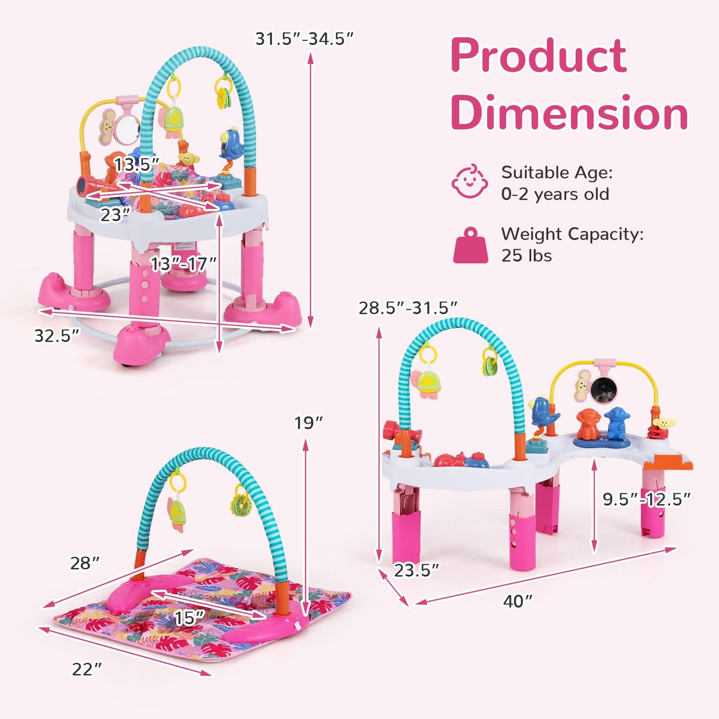 INFANS Baby Bouncer Activity Center, 5 in 1 Toddler Bouncing Activity Saucer Playtime Mat Activity Table with 360Rotating Seat,