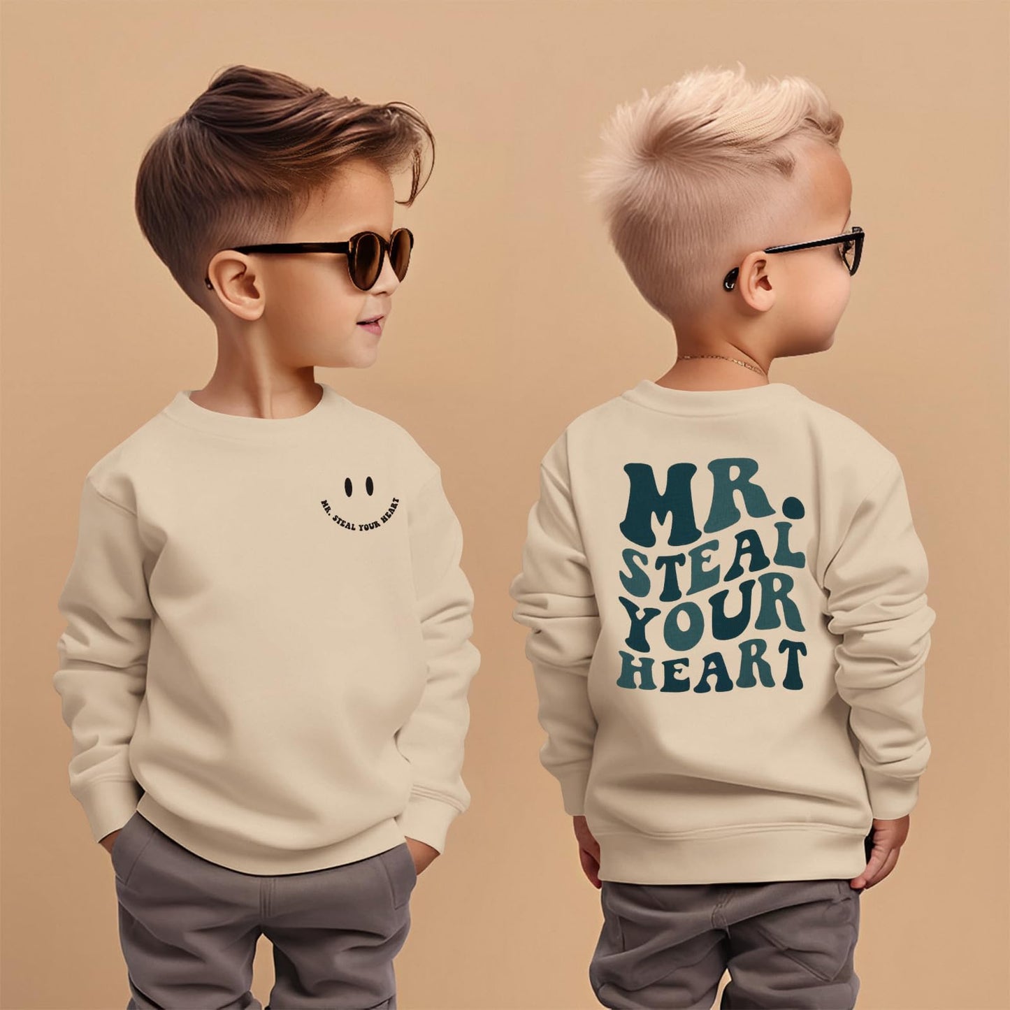 Boutikome Valentines Day Sweatshirt Toddler Baby Boy Mr. Steal Your Heart Shirts Long Sleeve Pullover Spring Tops Clothes(Beige,