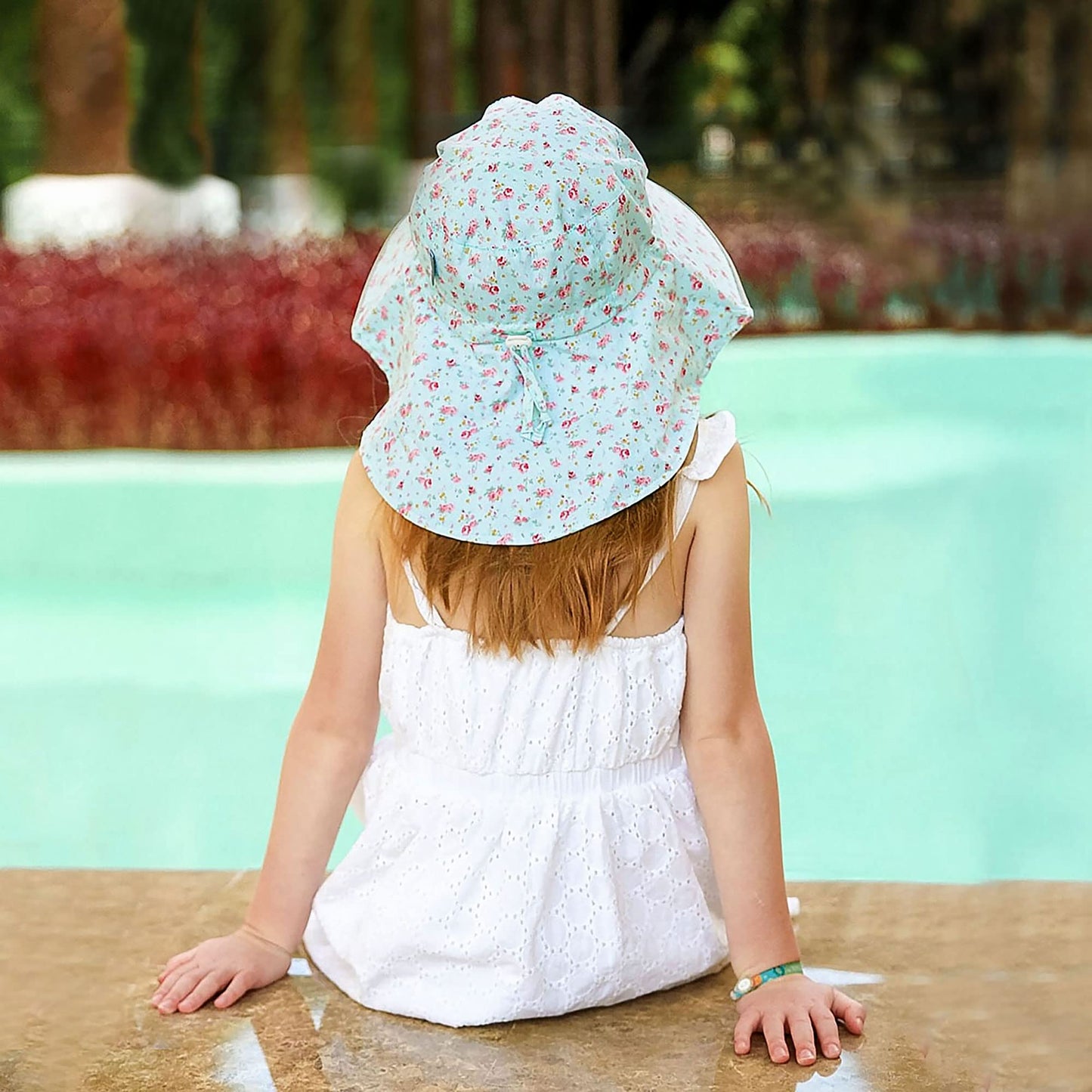 Jan & Jul Wide Neck Flap Sun-Hat For Toddler Girls With Strap (L: 2-5 Years, Retro Rose)