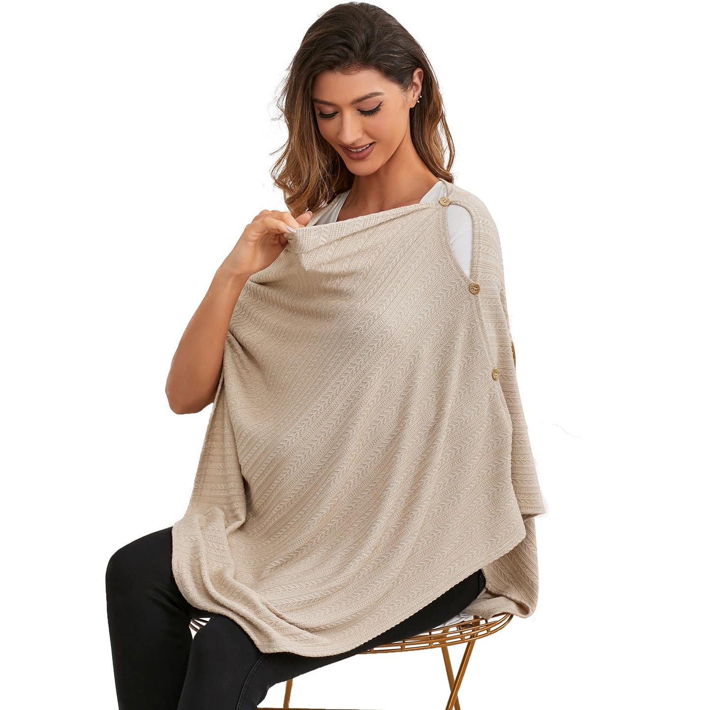 Nursing Cover For Baby Breastfeeding, Knit Breastfeeding Cover, Warm Cozy Swaddle, Breathable And Soft, Wide Neck With Stretch F