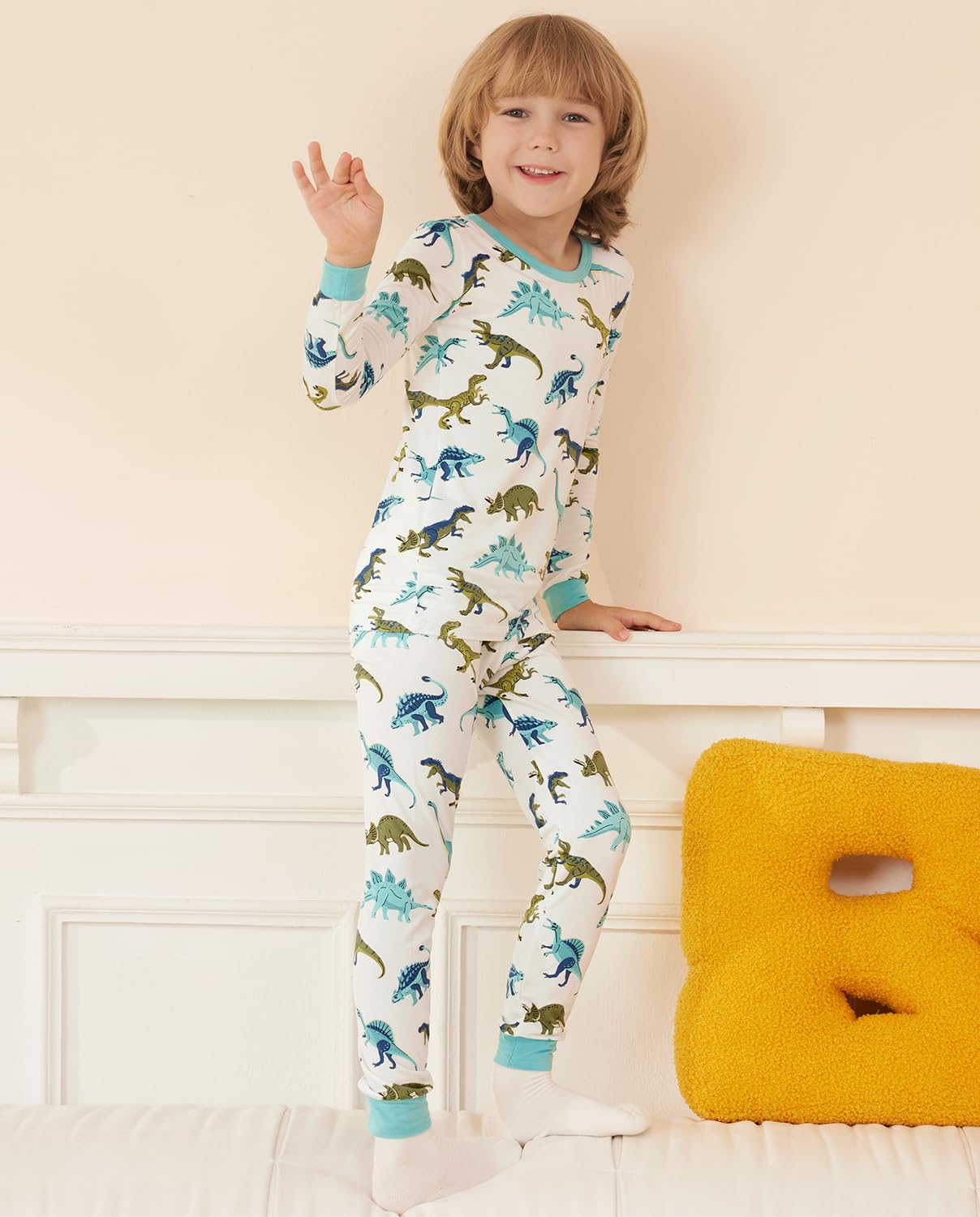 Babee Reshinee Bamboo Viscose Toddler Pajamas Boys Girls Kids Baby 2Pcs Long-Sleeve Pyjamas Set 18-24 Months Dinosaur Snug Fit S