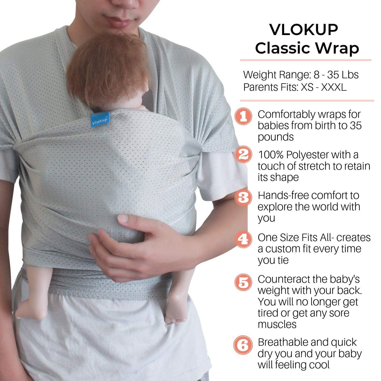 Vlokup Baby Wrap Sling Carrier for Newborn, Infant, Toddler, Kid | Breathable Lightweight Stretch Mesh Water Sling | Nice for Su