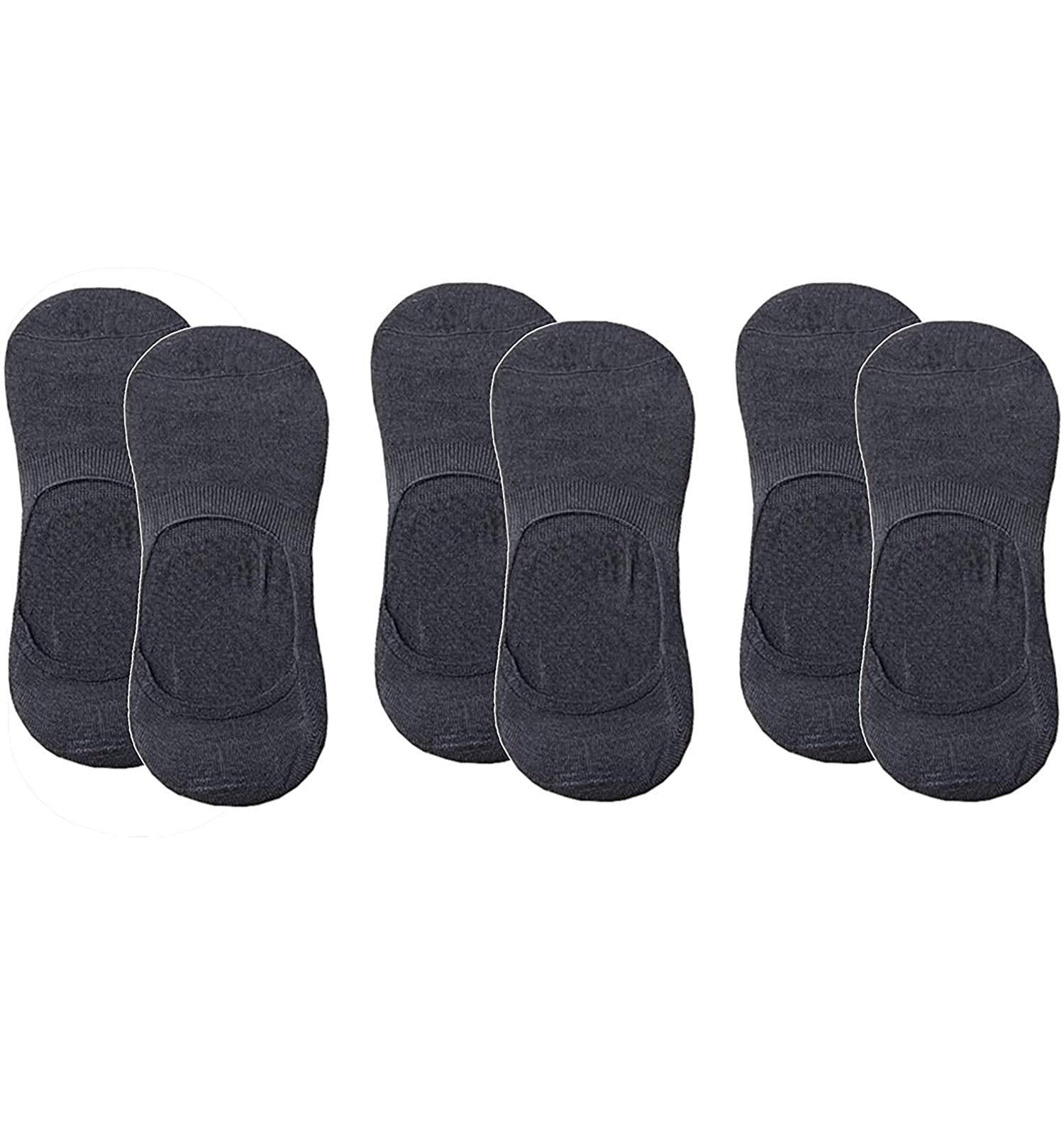 Queery Unisex Anti Slip No Show Cotton Black Loafer Socks With Anti Slip Silicon Grip (Pack Of 3)