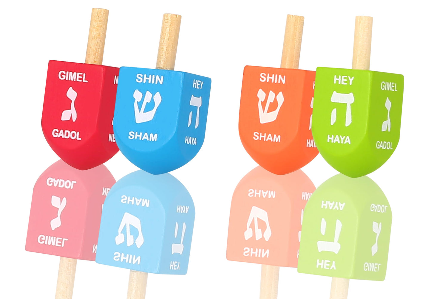 Zion Judaica Colored Wooden Dreidels 1.75' Medium Size Driedel 10 Pack Drydels In A Ziplock Bag Bulk Pack Colorful Dreidels Spi