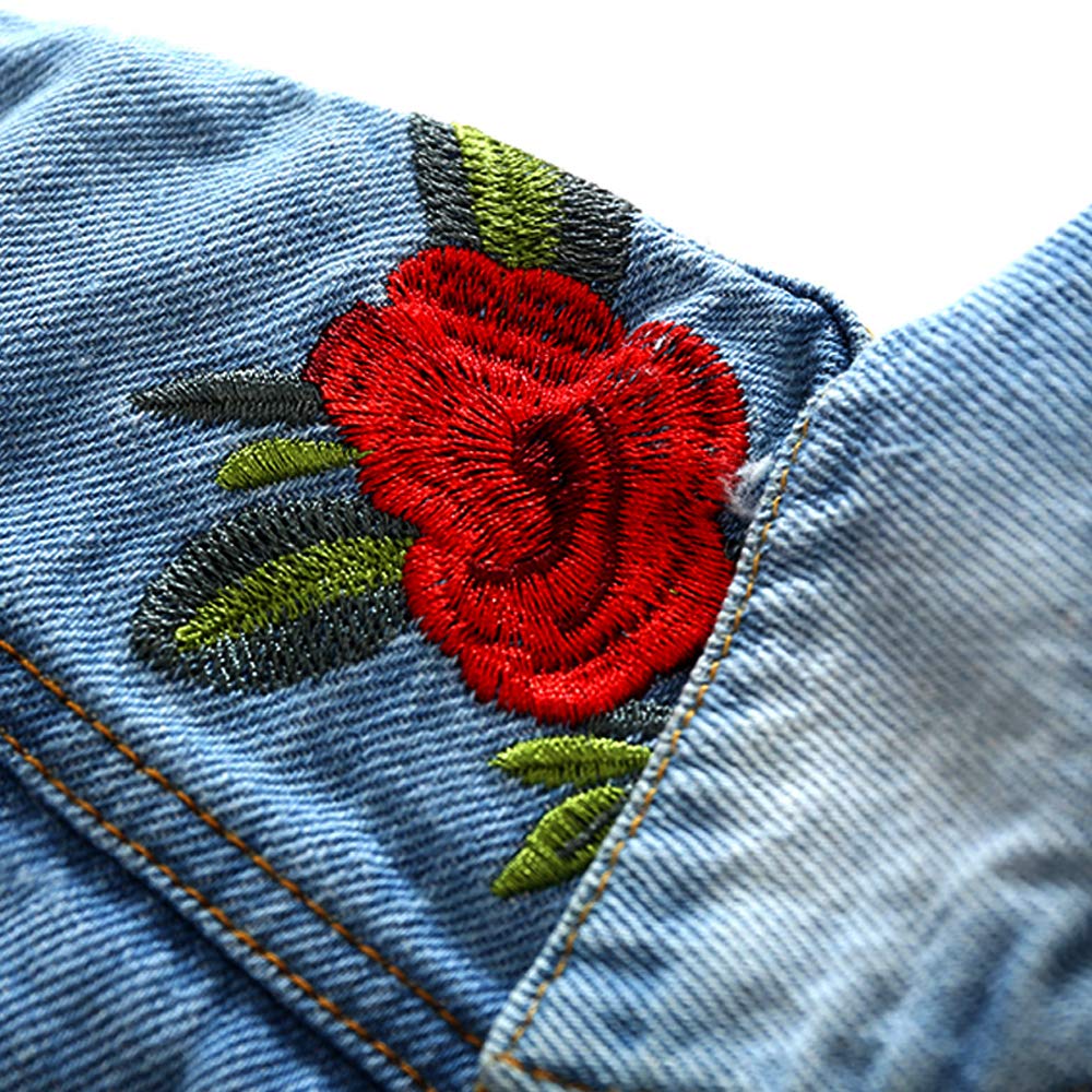 Top And Top Baby Girls Denim Jacket Rose Flower Embroidery Toddler Ripped Denim Coat For Kids (100/18-24 Months), Blue