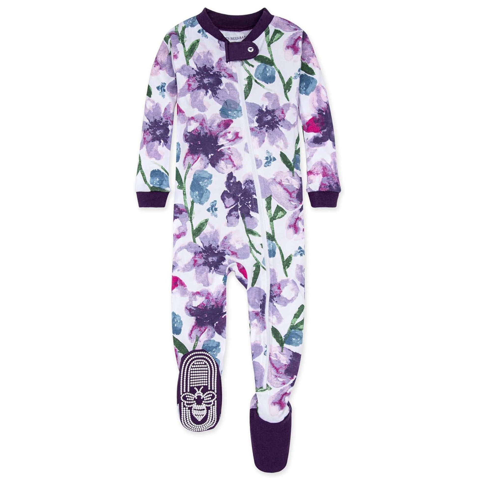 Burts Bees Baby baby girls Pajamas, Zip Front Non-slip Footed Pjs, 100% Organic Cotton and Toddler Sleepers, Purple Watercolor 