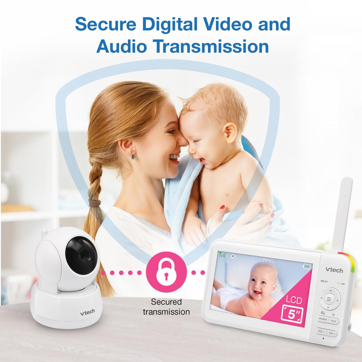 VTech Video Baby Monitor with 5 LCD Screen, Up to 17Hrs Video & 31Hrs Audio Battery Life, Night Vision, 1000ft Range, Pan-Tilt-Z