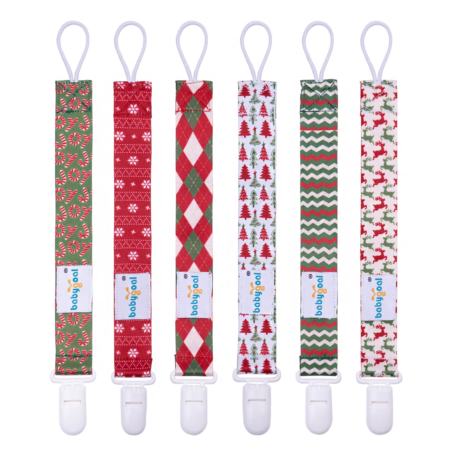 Babygoal Christmas Pacifier Clips, 6 Pack Binky Paci Holder And Leash For Boys And Girls Fits For Most Pacifier, Binkie Styles &
