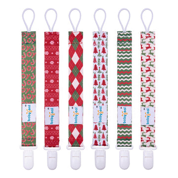 Babygoal Christmas Pacifier Clips, 6 Pack Binky Paci Holder And Leash For Boys And Girls Fits For Most Pacifier, Binkie Styles &