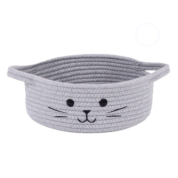 Hichen Small Woven Rope Storage Basket, Cute Cat Toy Basket For Living Room, Baby Basket For Nursery, Gift Basket Empty For Baby