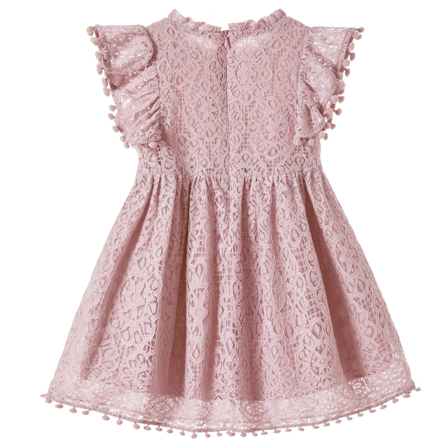 Niyage Toddler Girls Elegant Lace Pom Pom Flutter Sleeve Party Princess Dress Dusty Pink 140