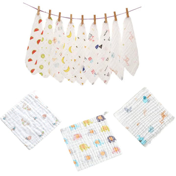 ASJAR Ramita Baby Muslin Washcloth Hanky | Breathable Cotton Cloth for Daily Baby Care Reusable | Pack of 12 | Multicolor