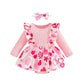 Wolbay Newborn Infant Valentines Baby Girl Outfit Love Print Romper Drees Ruffles Bodysuit Jumpsuit Clothes And Headband (Pink,