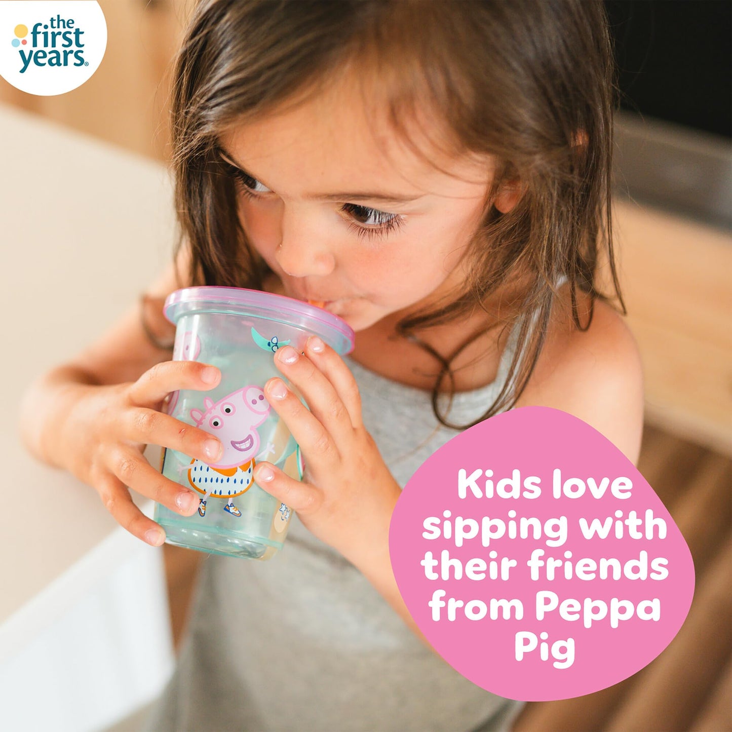 The First Years Peppa Pig Take & Toss Toddler Straw Cups - Spill Proof Toddler Sippy Cups With Snap On Lids And Straws - Peppa P