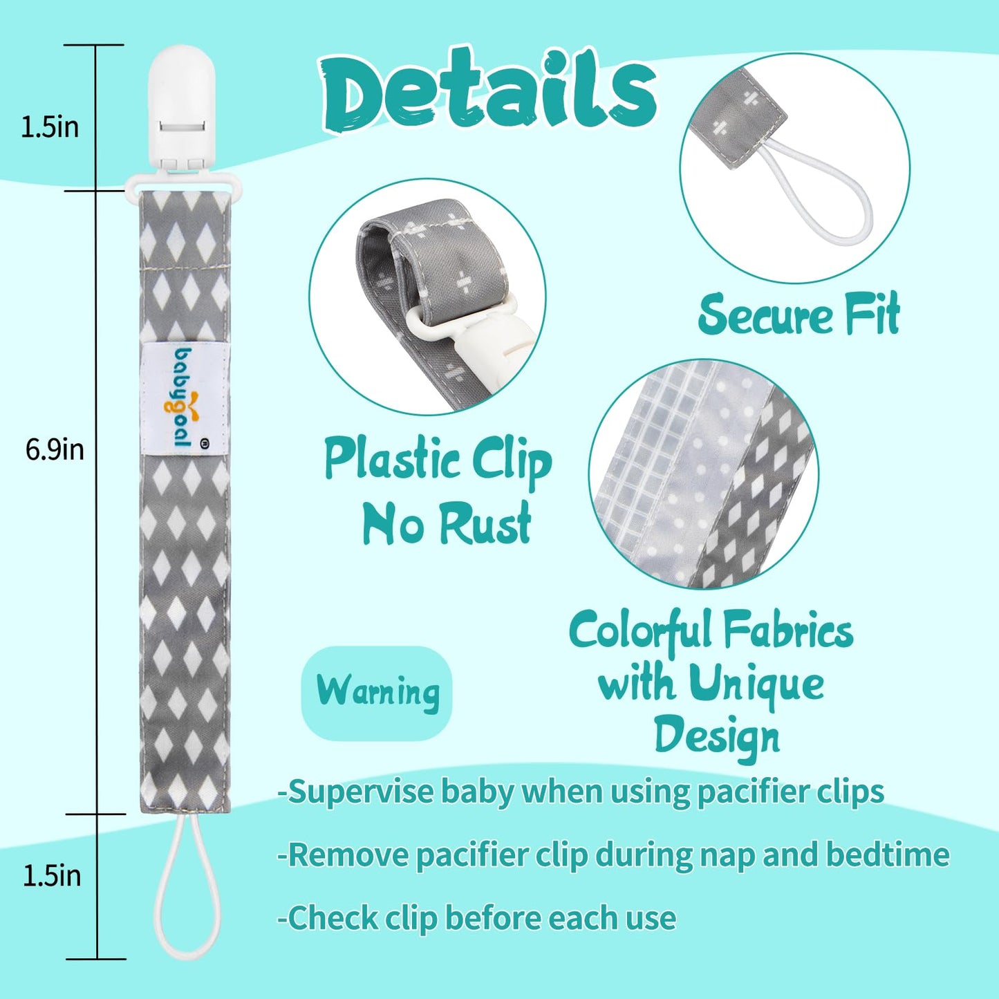 Babygoal Neutral Pacifier Clips, 3 Pack Binky Paci Holder And Leash For Boys And Girls Fits For Most Pacifier, Binkie Styles & B