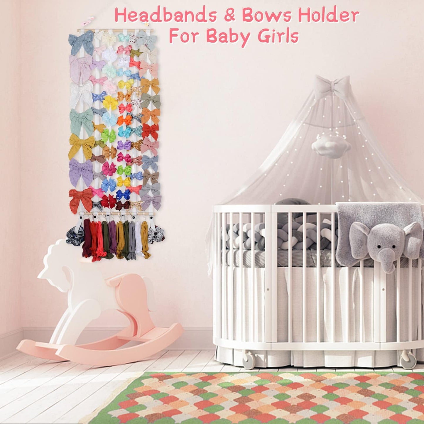 Oaoleer Hair Bow Holder Organizer For Girls Hair Bows,Hair Accessories Headband Organizer Bow Storage Hanger With Hook For Baby