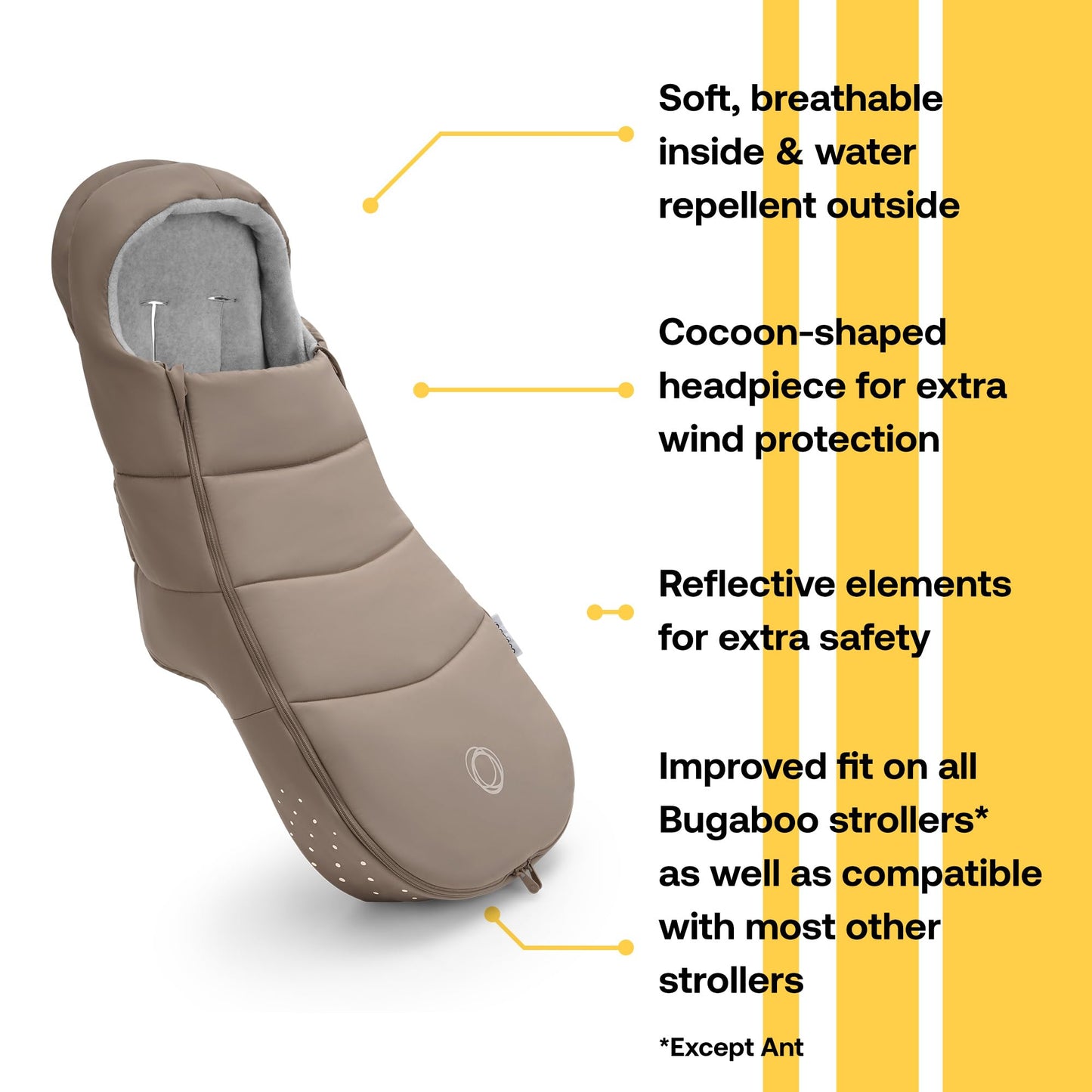 Bugaboo Footmuff - All-Season Stroller Accessory Weatherproof Climate Control Removable And Reflective (Dune Taupe)