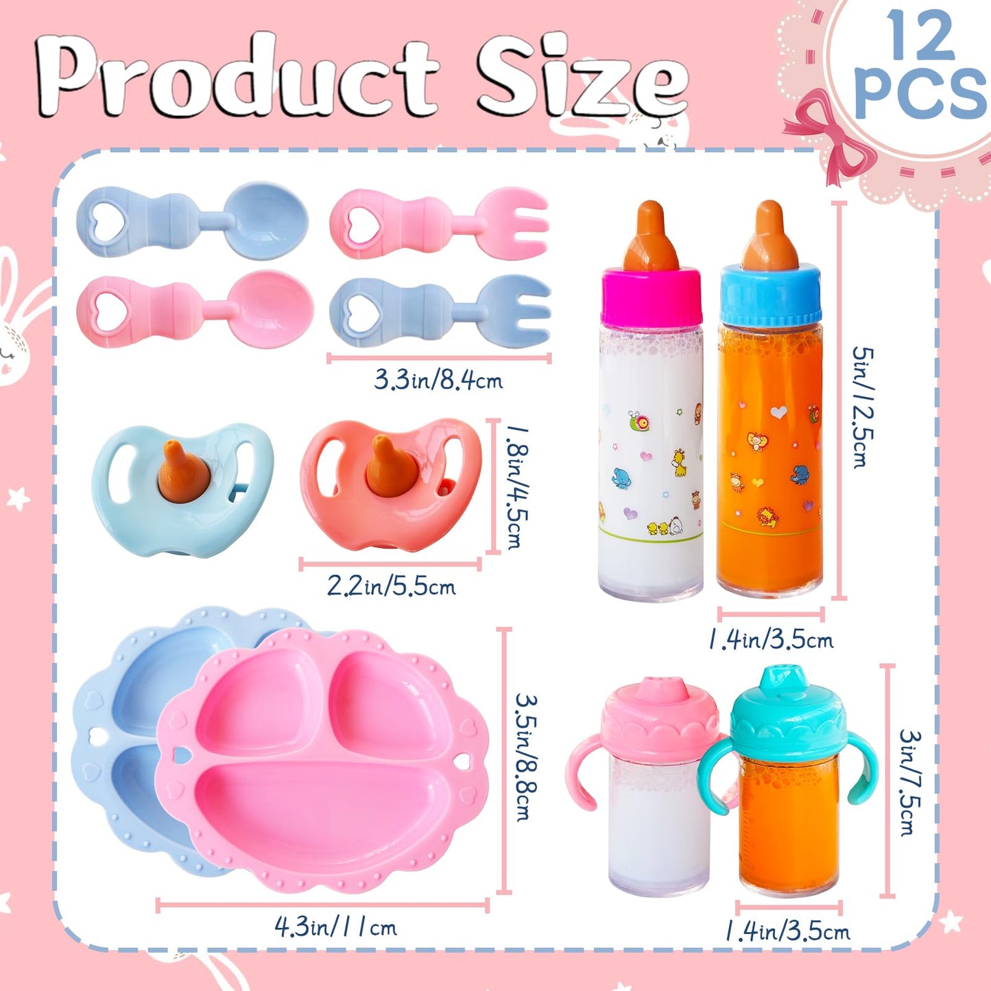 12 Pcs Baby Doll Accessories Magic Bottle Set,Pretend Play Feeding Toy Set With Package,Doll Feeding Set For Kids Girls,Magic Di