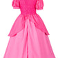Pink Princess Dress For Girls, Kids Princess Costume With Crown Gloves Wand Earrings 8-9 Years