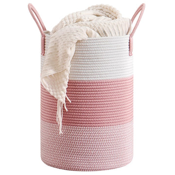 CLHMILY&Z 60L Laundry Basket Round Storage Rope Basket - 15x20.5 Inches - Pink Hamper in Bedreoom and Cute Storage Bin for Blank