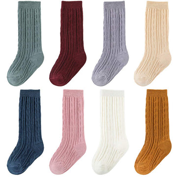 Zumou Toddler Knee High Socks 8 Pairs Baby Little Girls Cable Knit Cotton Stockings 0-5T (0-12 Months, Assorted 8-Pack)
