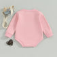 Baby Girl Boy Valentines Day Outfit Jumpsuit Love Heart Print Long Sleeve Sweatshirt Romper Onesie Newborn Clothes (Pink, 18-24