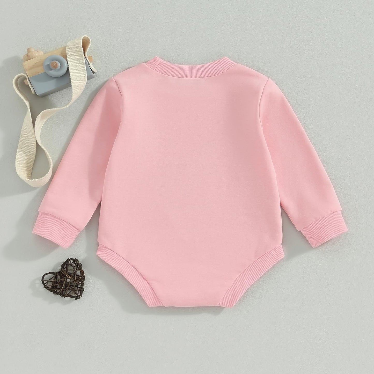 Baby Girl Boy Valentines Day Outfit Jumpsuit Love Heart Print Long Sleeve Sweatshirt Romper Onesie Newborn Clothes (Pink, 18-24