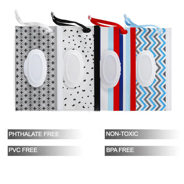 Pandaear 4 Pack Baby Wipe Dispenser, Refillable Baby Wipe Holder Bag Portable Wipes Container Reusable Wet Wipe Pouch