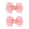 3.5-Inch Organza Hair Bows For Girls - Elegant Sheer Ribbon Alligator Clips For Toddlers, Kids, And Teens - Pack Of 2, Pink