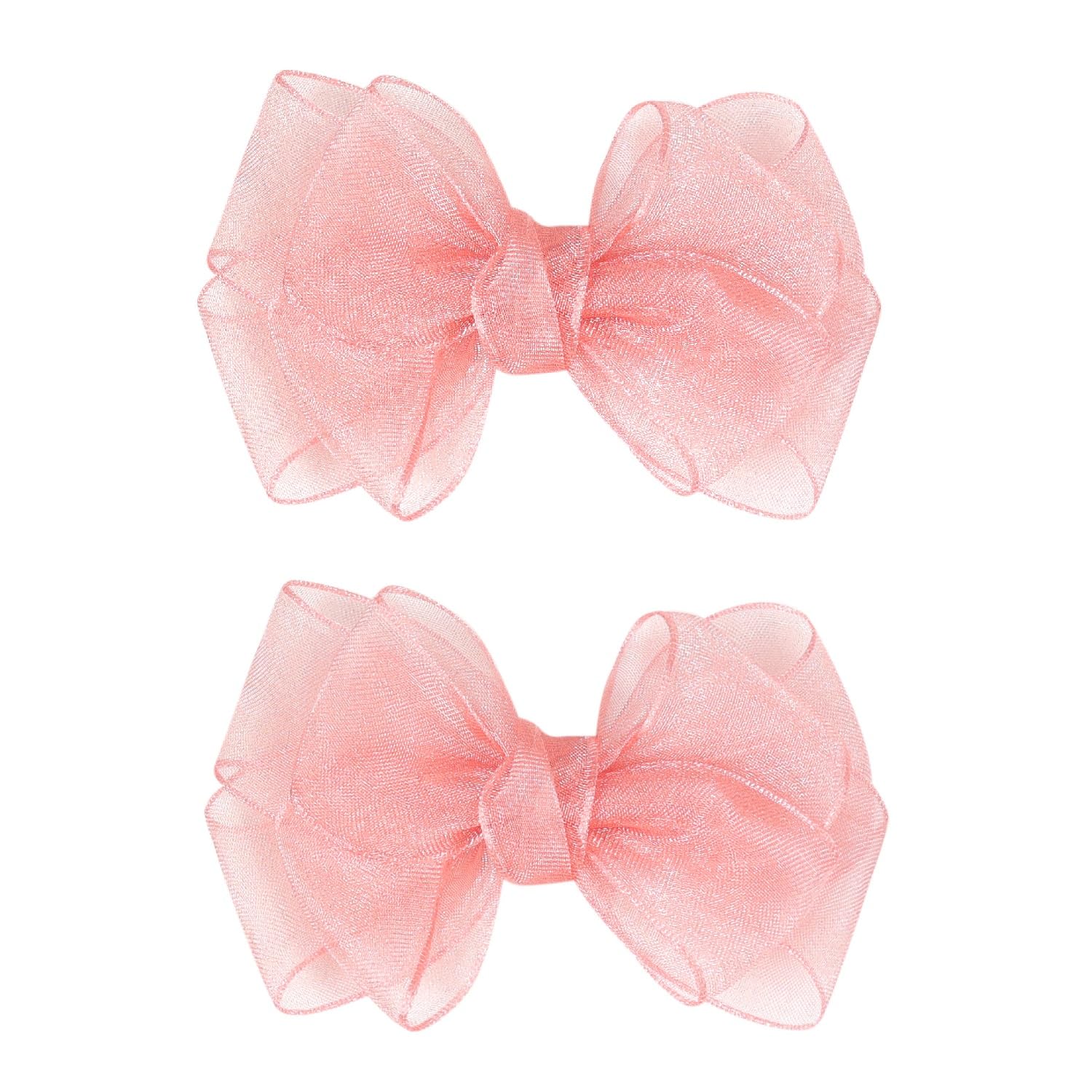 3.5-Inch Organza Hair Bows For Girls - Elegant Sheer Ribbon Alligator Clips For Toddlers, Kids, And Teens - Pack Of 2, Pink