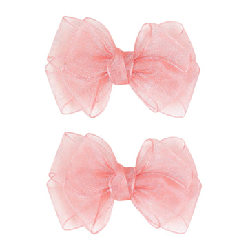 3.5-Inch Organza Hair Bows For Girls - Elegant Sheer Ribbon Alligator Clips For Toddlers, Kids, And Teens - Pack Of 2, Pink