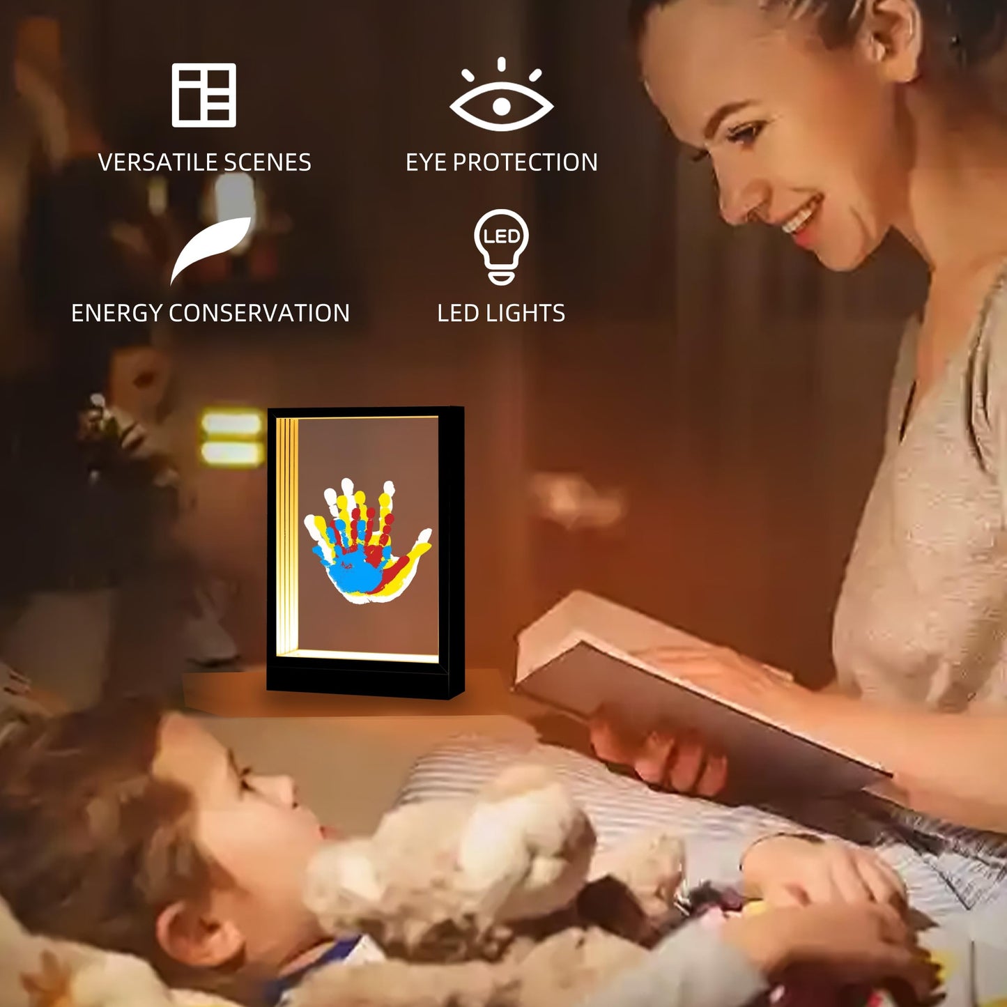 Cherry Cheers Family Handprint Kit With Light, Handprint Keepsake Frame, Wooden Led Light, Easy Install, No Need Screw Etc, Non-